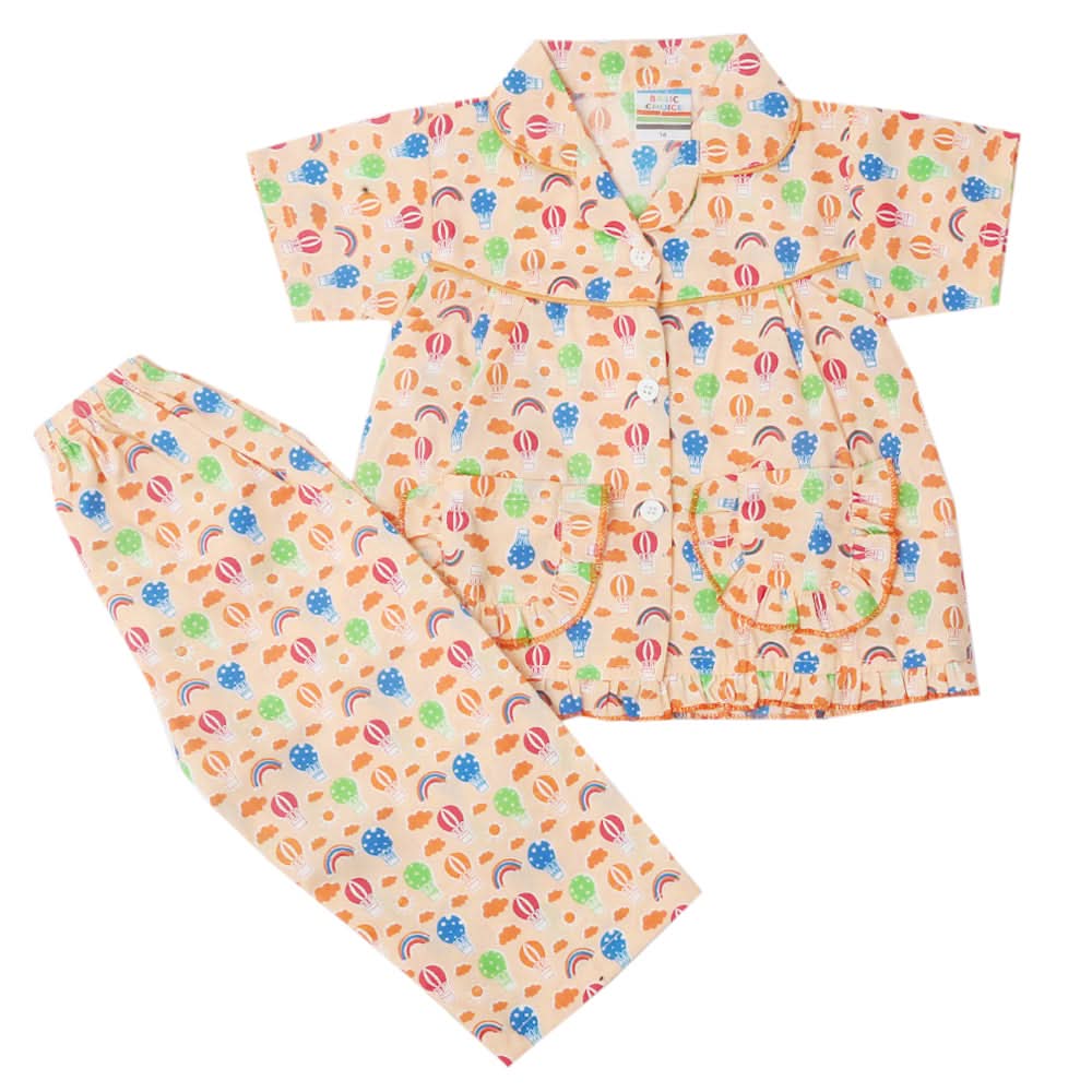 Girls Half Sleeves Sleeping Suit - Orange, Kids, Girls Sets And Suits, Chase Value, Chase Value