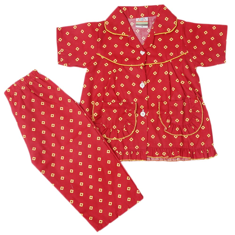 Girls Half Sleeves Sleeping Suit - Maroon, Kids, Girls Sets And Suits, Chase Value, Chase Value
