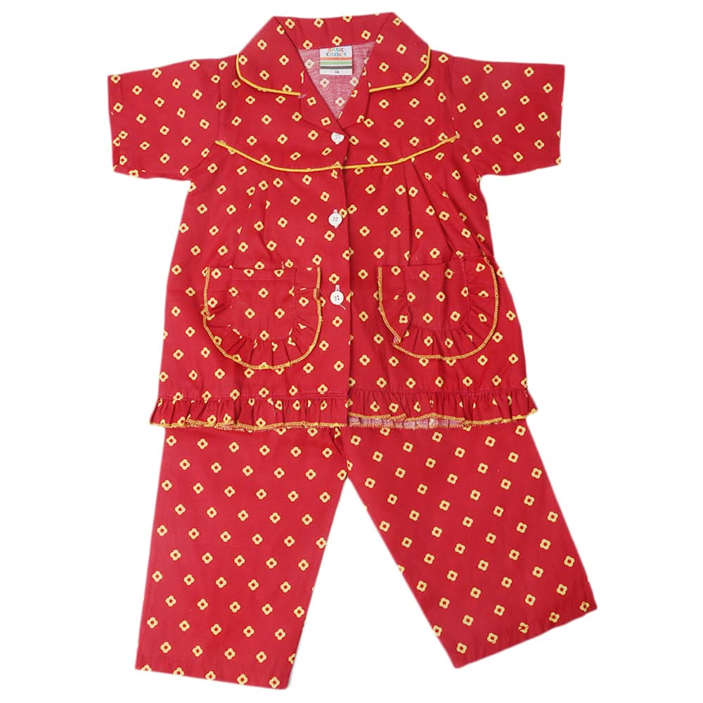 Girls Half Sleeves Sleeping Suit - Maroon, Kids, Girls Sets And Suits, Chase Value, Chase Value