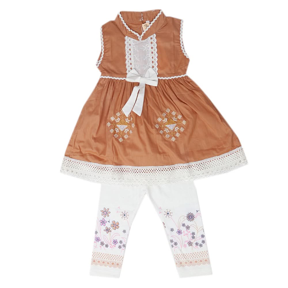 Girls Half Sleeves Suit - Light Brown, Kids, Girls Sets And Suits, Chase Value, Chase Value