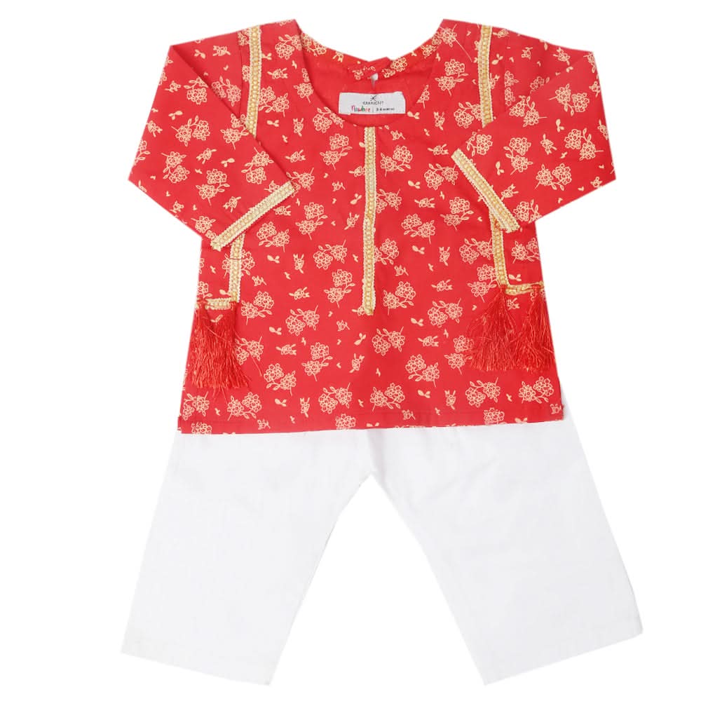 Newborn Girls Shalwar Suit - Red, Kids, Newborn Girls Sets And Suits, Chase Value, Chase Value