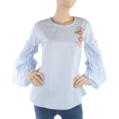 Women's Embroidery Western Top - Light Blue, Women, T-Shirts And Tops, Chase Value, Chase Value