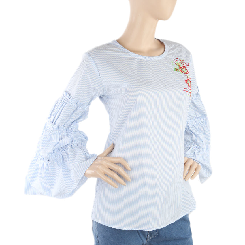 Women's Embroidery Western Top - Light Blue, Women, T-Shirts And Tops, Chase Value, Chase Value