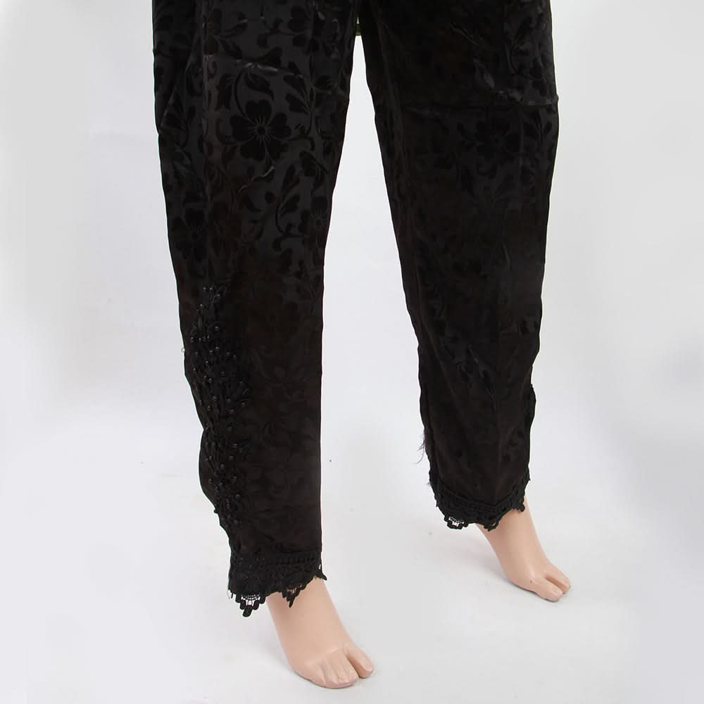 Women's Silk Printed Trouser With Lace - Black, Women, Pants & Tights, Chase Value, Chase Value
