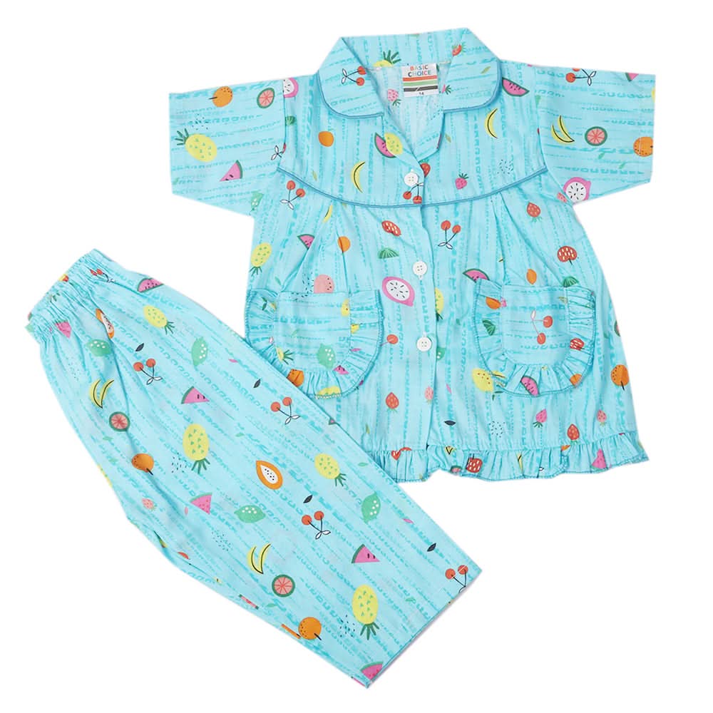 Girls Half Sleeves Sleeping Suit - Sky Blue, Kids, Girls Sets And Suits, Chase Value, Chase Value