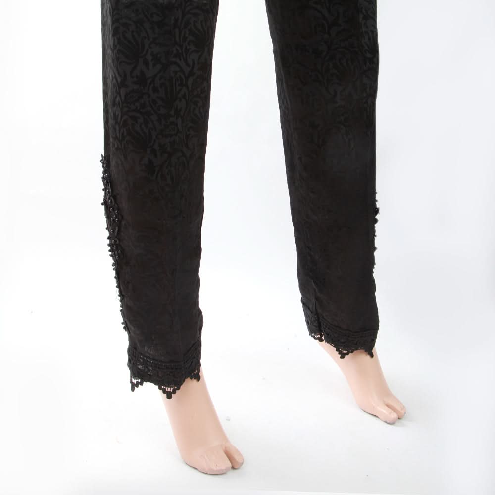Women's Silk Printed Trouser With Lace - Black, Women, Pants & Tights, Chase Value, Chase Value