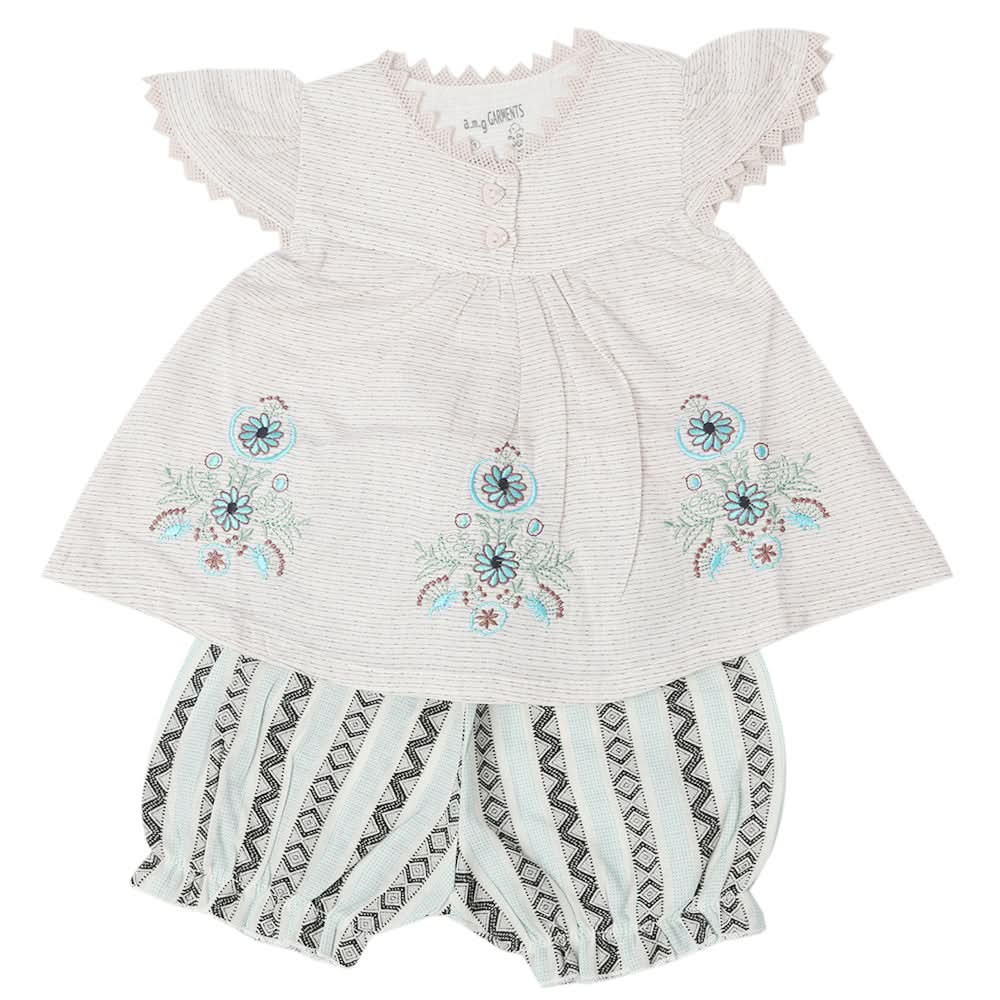 Newborn Girls Half Sleeves Suit - Off White, Kids, Newborn Girls Sets And Suits, Chase Value, Chase Value
