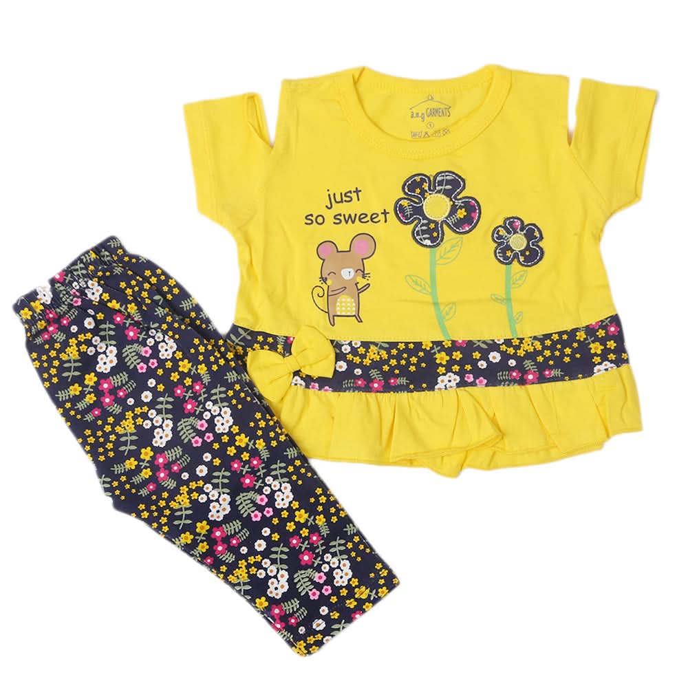 Newborn Girls Half Sleeves Suit - Yellow, Kids, Newborn Girls Sets And Suits, Chase Value, Chase Value