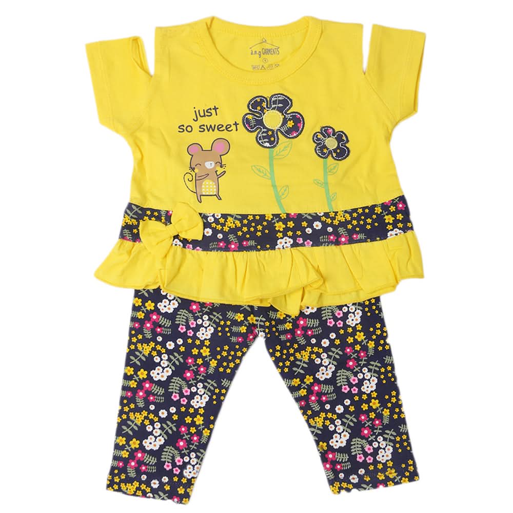 Newborn Girls Half Sleeves Suit - Yellow, Kids, Newborn Girls Sets And Suits, Chase Value, Chase Value