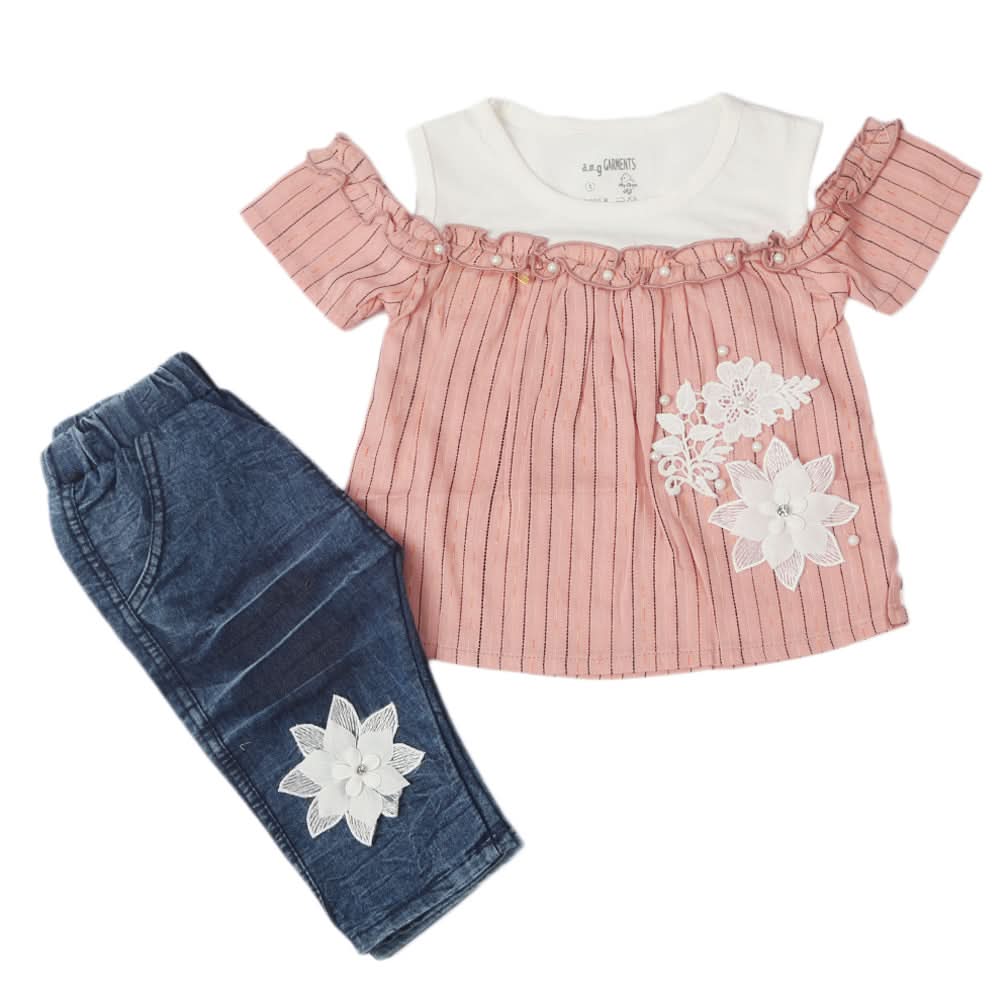 Newborn Girls Half Sleeves Suit - Peach, Kids, Newborn Girls Sets And Suits, Chase Value, Chase Value