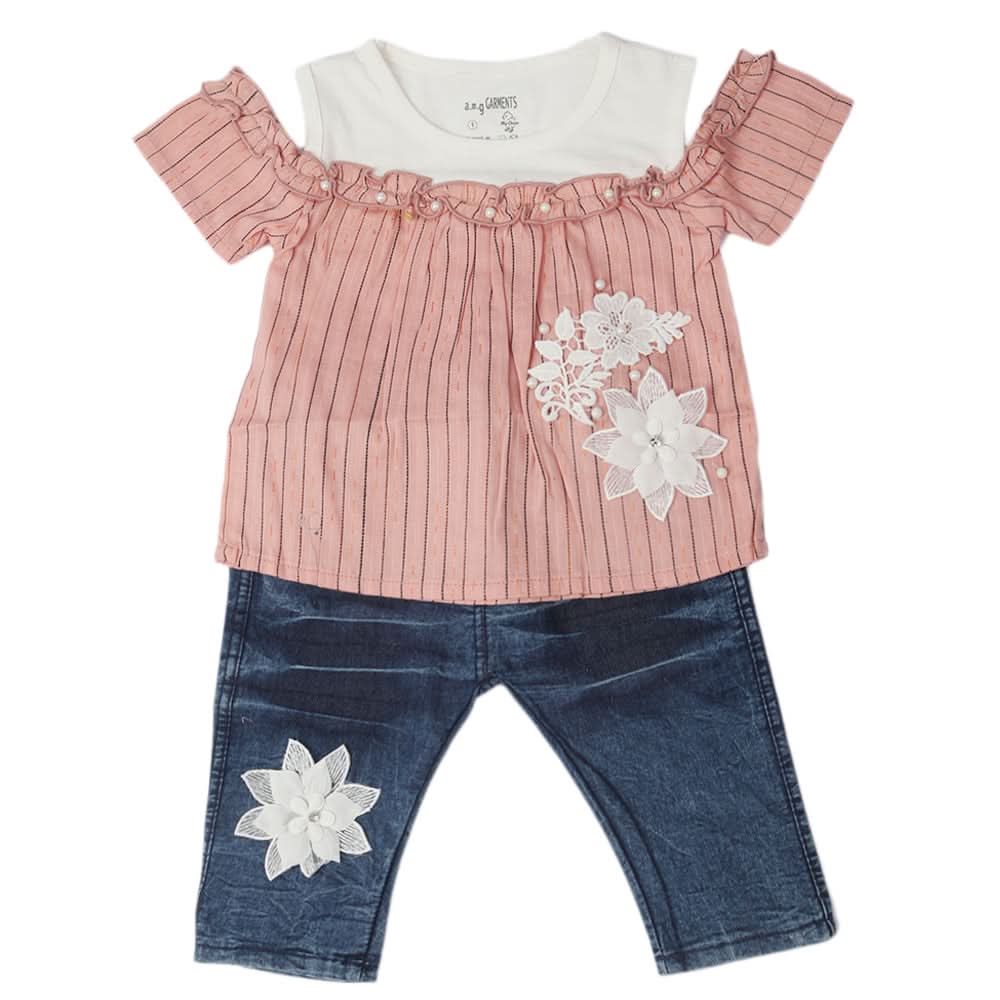 Newborn Girls Half Sleeves Suit - Peach, Kids, Newborn Girls Sets And Suits, Chase Value, Chase Value