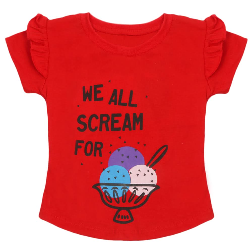 Girls Half Sleeves Printed T-Shirt - Red, Girls T-Shirts, Chase Value, Chase Value