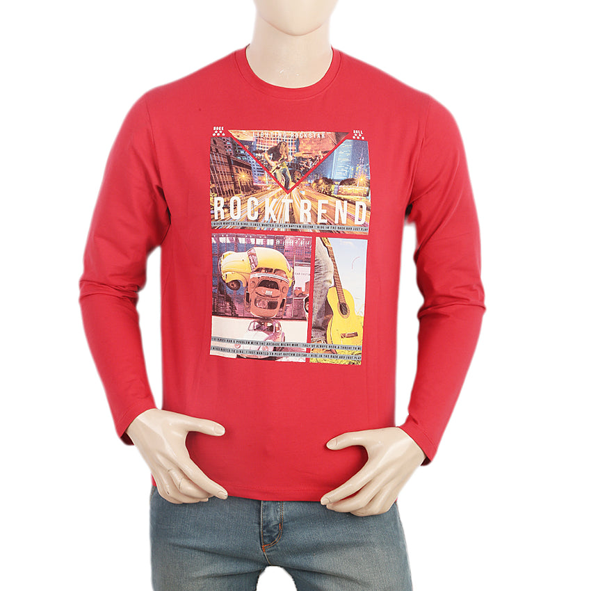 Men's Full Sleeves Printed T-Shirt - Red, Men, T-Shirts And Polos, Chase Value, Chase Value