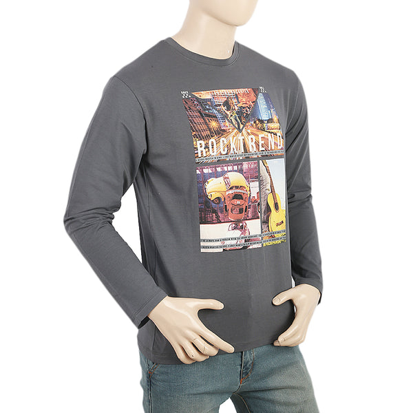 Men's Full Sleeves Printed T-Shirt - Grey, Men, T-Shirts And Polos, Chase Value, Chase Value