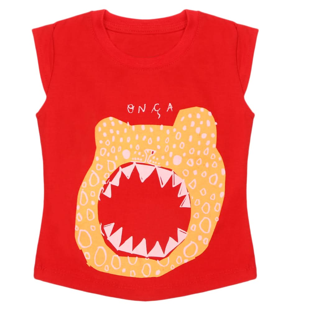 Girls Half Sleeves Printed T-Shirt - Red, Girls T-Shirts, Chase Value, Chase Value