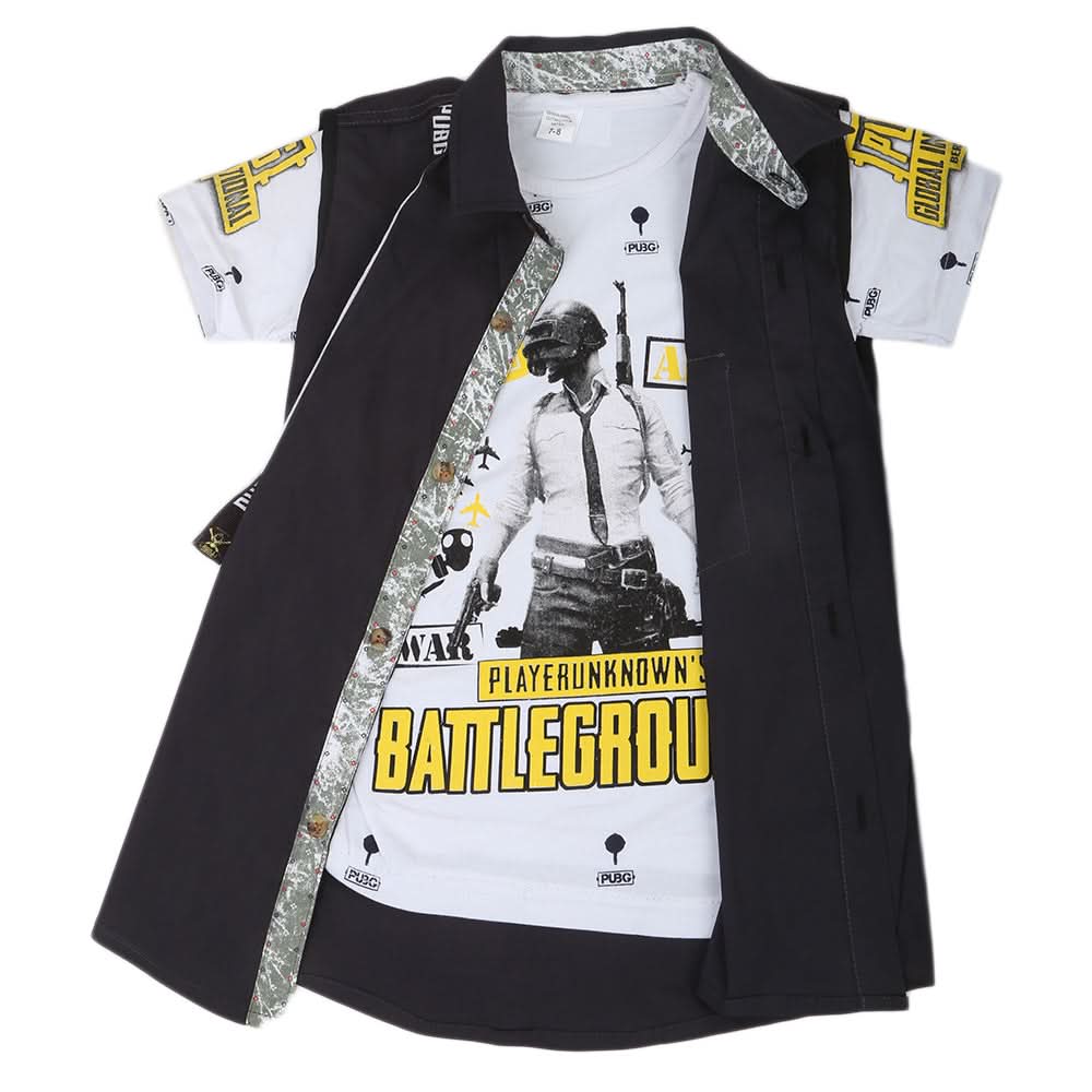 Boys Casual 2 Pcs Half Sleeves Shirt I40 - Black, Kids, Boys Shirts, Chase Value, Chase Value