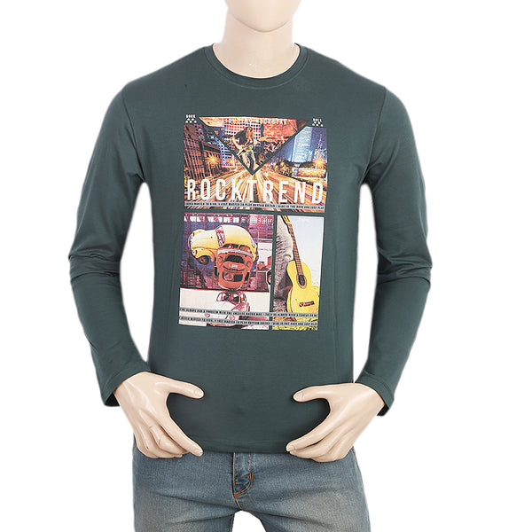 Men's Full Sleeves Printed T-Shirt - Green, Men, T-Shirts And Polos, Chase Value, Chase Value