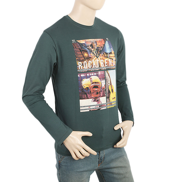Men's Full Sleeves Printed T-Shirt - Green, Men, T-Shirts And Polos, Chase Value, Chase Value