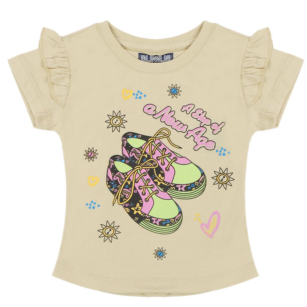 Girls Half Sleeves Printed T-Shirt - Beige, Girls T-Shirts, Chase Value, Chase Value