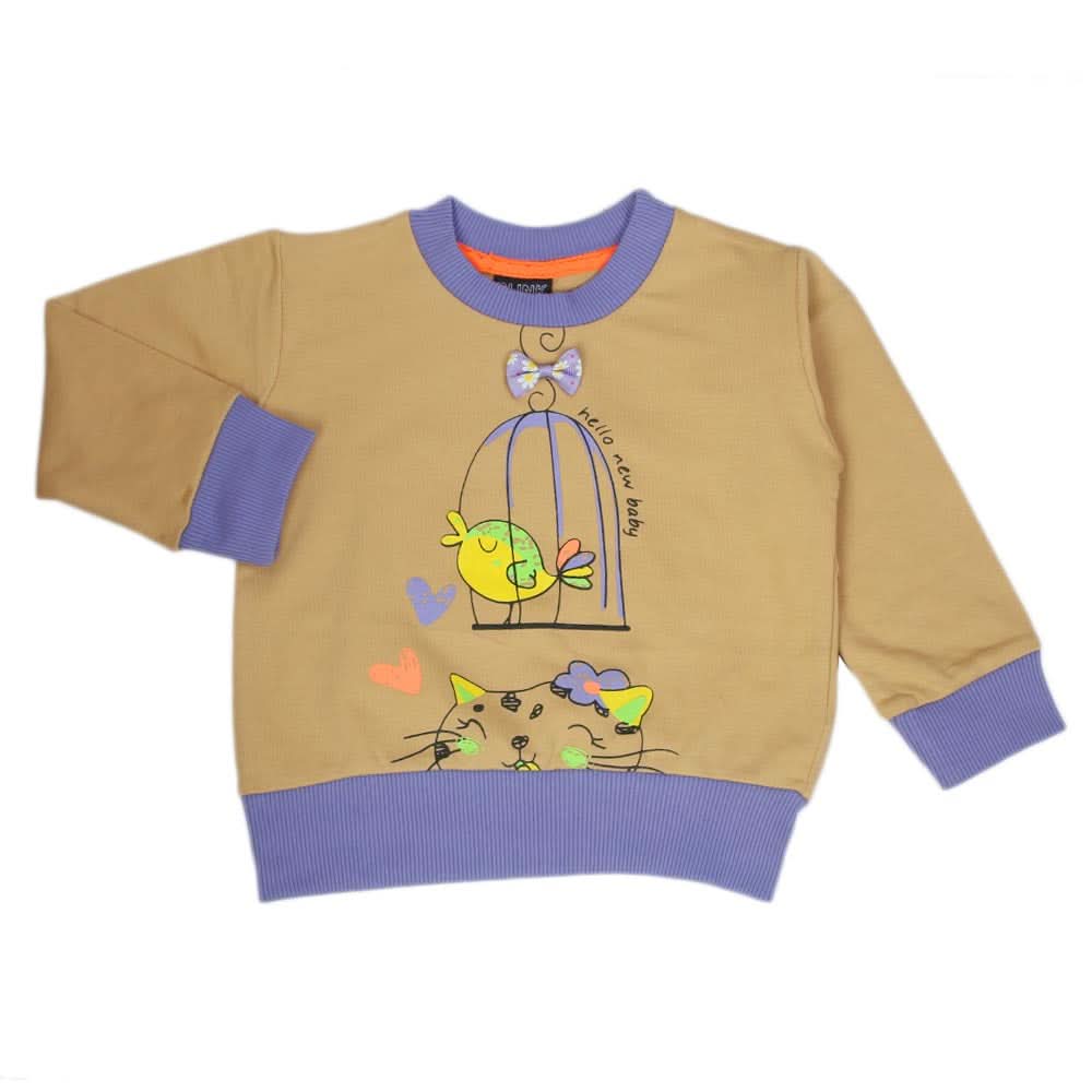 Girls Full Sleeves T-Shirt - Beige, Girls T-Shirts, Chase Value, Chase Value