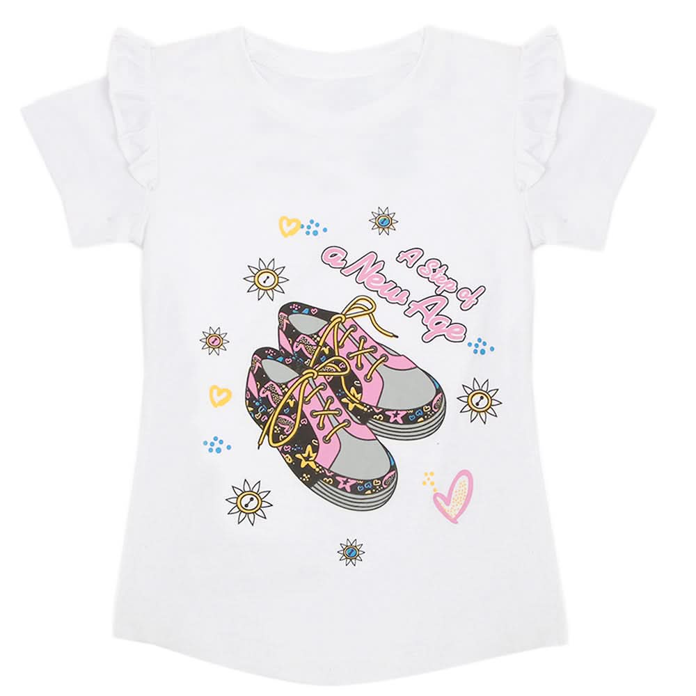 Girls Half Sleeves Printed T-Shirt - White, Girls T-Shirts, Chase Value, Chase Value