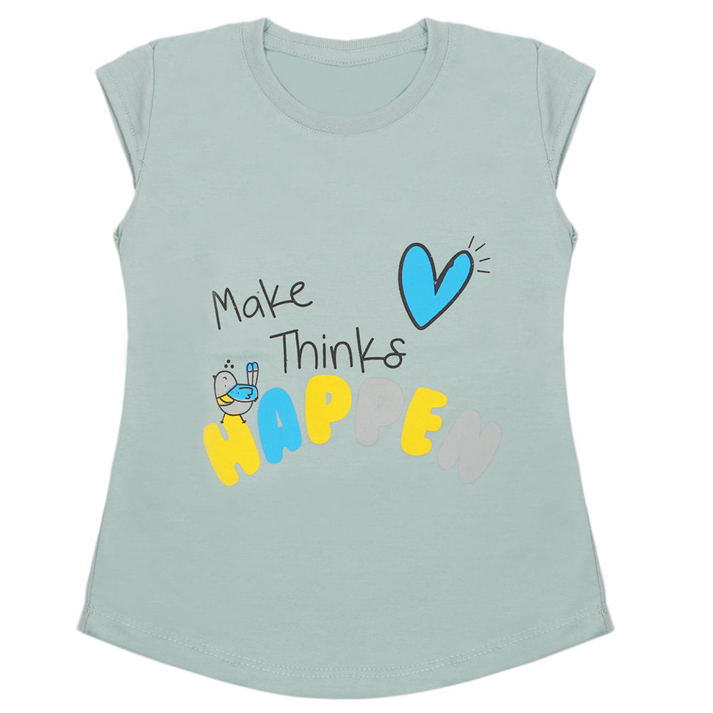 Girls Half Sleeves Printed T-Shirt - Sea Green, Girls T-Shirts, Chase Value, Chase Value