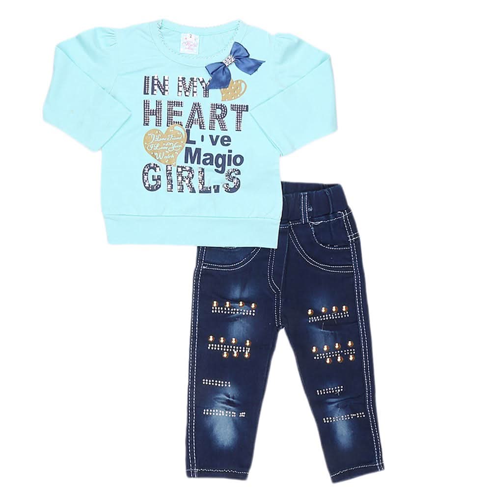 Newborn Girls Full Sleeves 2 Piece Suit - Cyan, Kids, NB Girls Sets And Suits, Chase Value, Chase Value