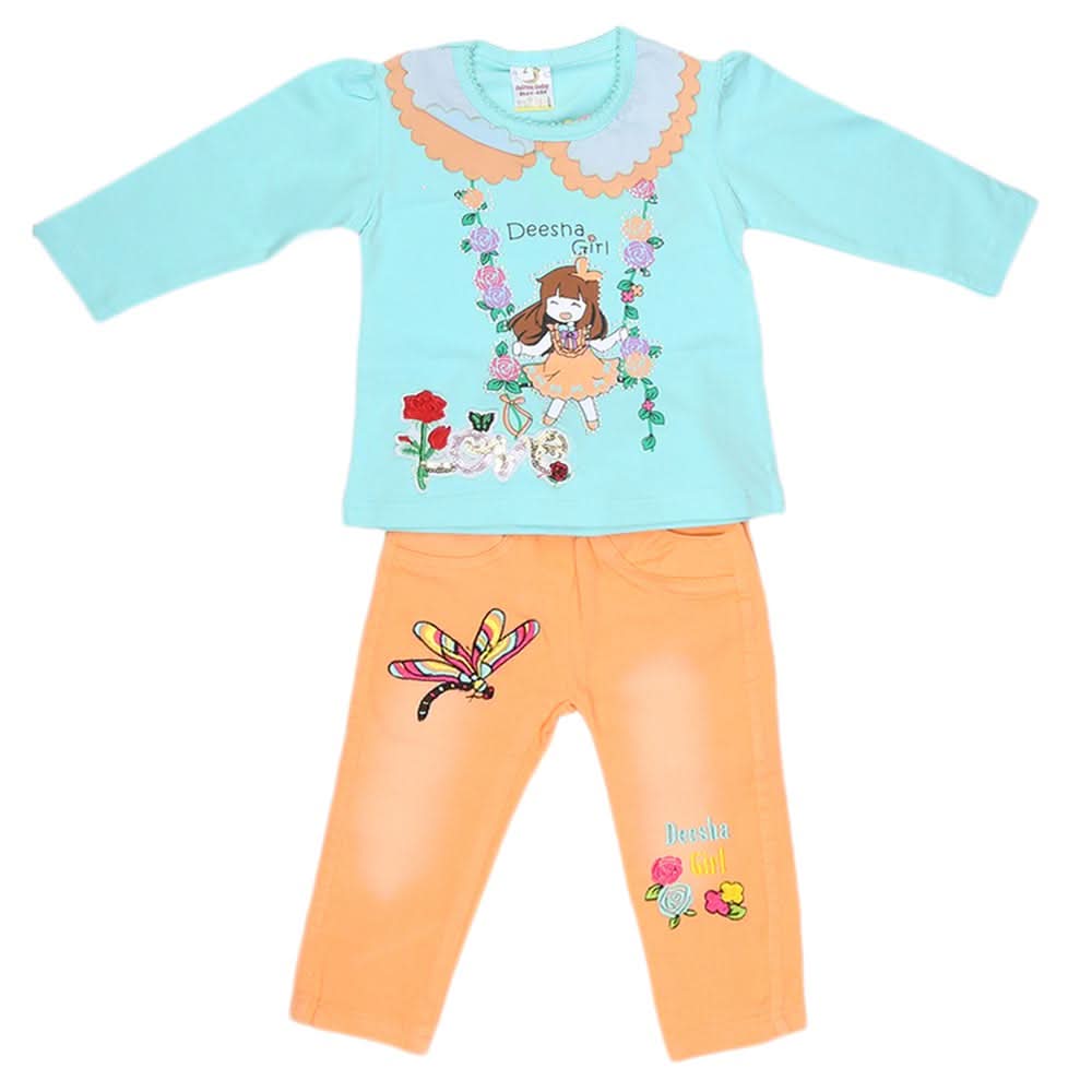 Newborn Girls Full Sleeves 2 Piece Suit - Cyan, Kids, NB Girls Sets And Suits, Chase Value, Chase Value
