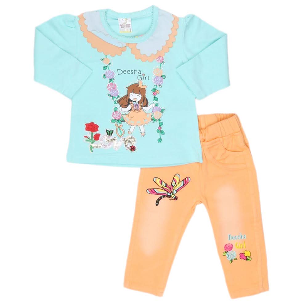 Newborn Girls Full Sleeves 2 Piece Suit - Cyan, Kids, NB Girls Sets And Suits, Chase Value, Chase Value