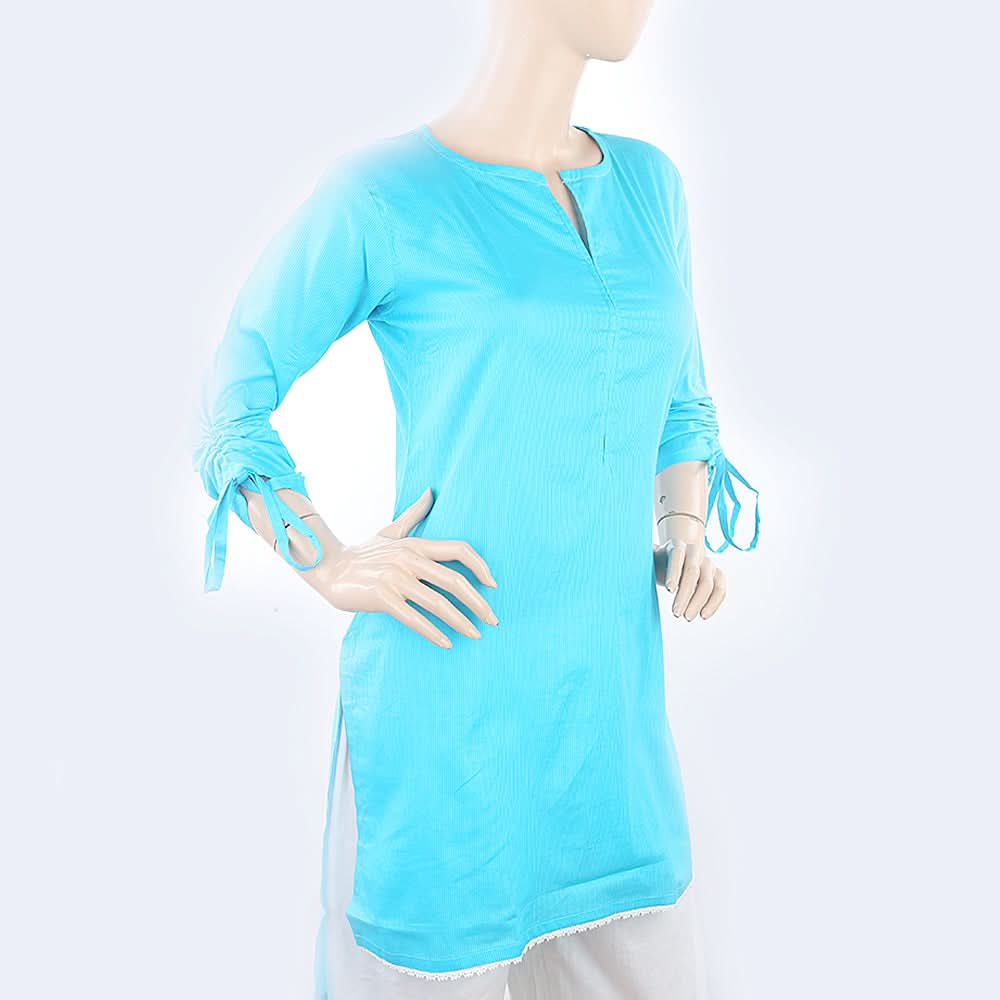Women's Cotton Plain Kurti - Blue, Women, Ready Kurtis, Chase Value, Chase Value