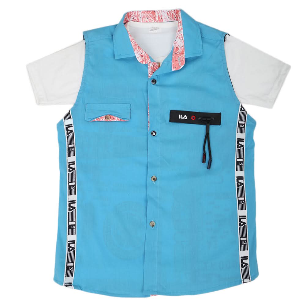 Boys Casual 2 Pcs Half Sleeves Shirt I40 - Mid Blue, Kids, Boys Shirts, Chase Value, Chase Value