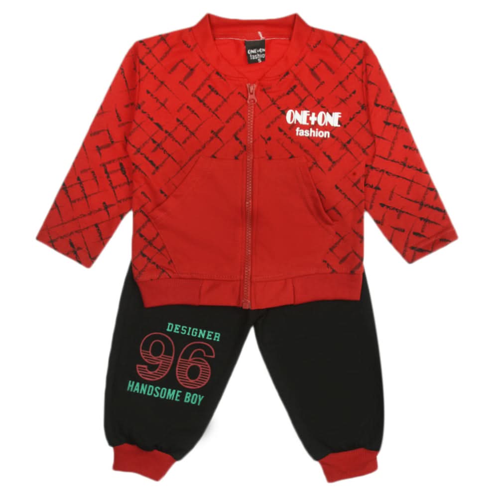 Boys Full Sleeves 3Pcs Suit - Red, Boys Sets & Suits, Chase Value, Chase Value