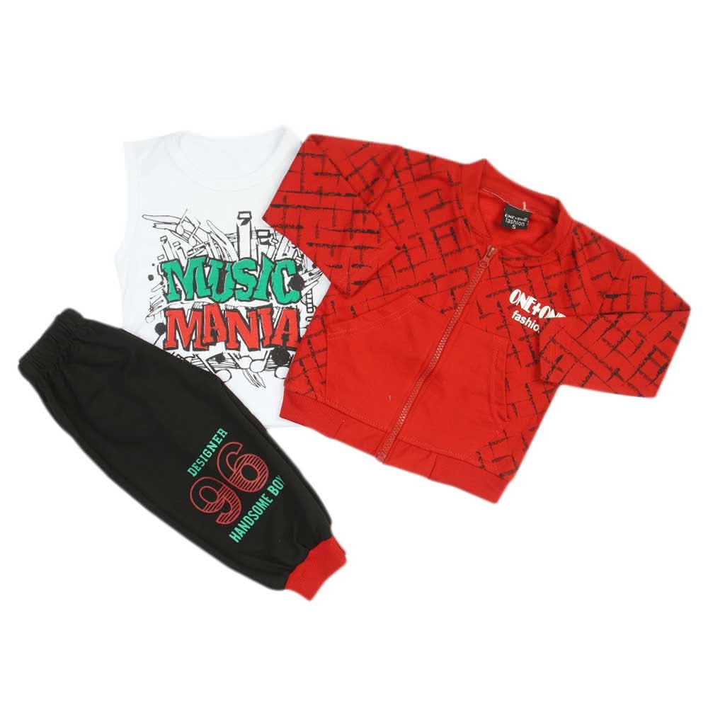 Boys Full Sleeves 3Pcs Suit - Red, Boys Sets & Suits, Chase Value, Chase Value