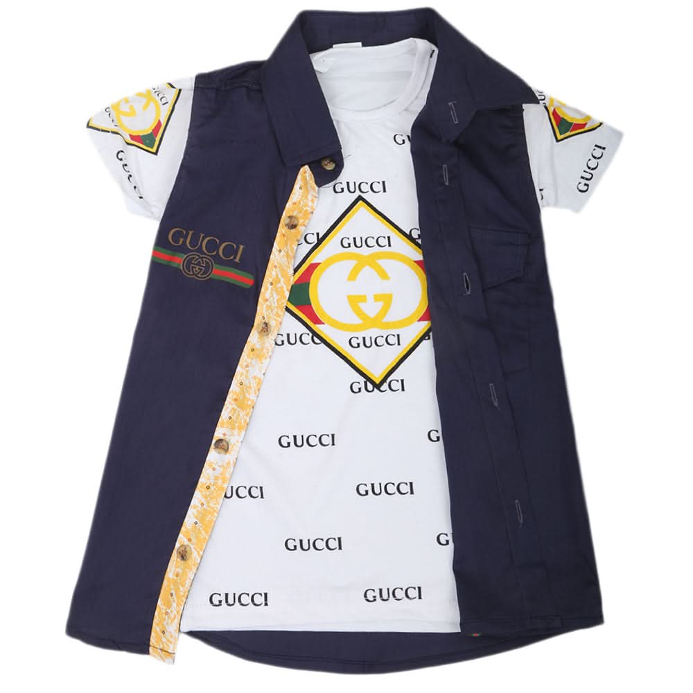 Boys Casual 2 Pcs Half Sleeves Shirt I40 - Navy Blue, Kids, Boys Shirts, Chase Value, Chase Value
