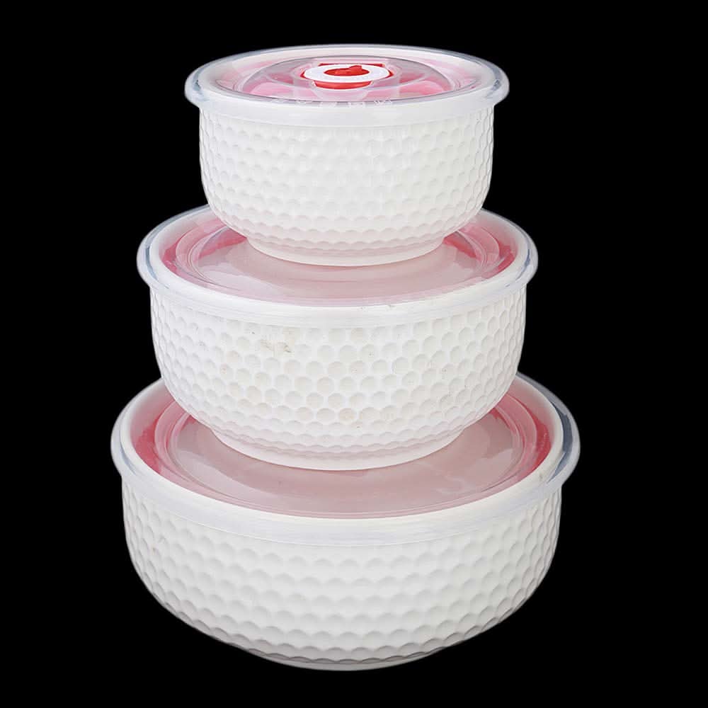 Embossed Vacuum Bowl 3 Pcs  Set - White, Home & Lifestyle, Storage Boxes, Chase Value, Chase Value