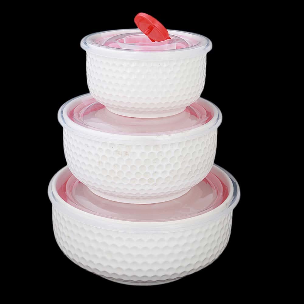 Embossed Vacuum Bowl 3 Pcs  Set - White, Home & Lifestyle, Storage Boxes, Chase Value, Chase Value