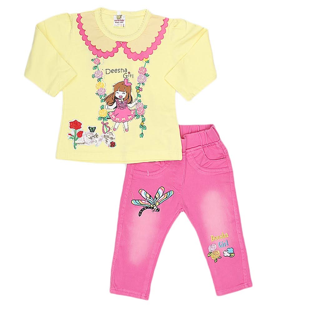 Newborn Girls Full Sleeves 2 Piece Suit - Yellow, Kids, NB Girls Sets And Suits, Chase Value, Chase Value