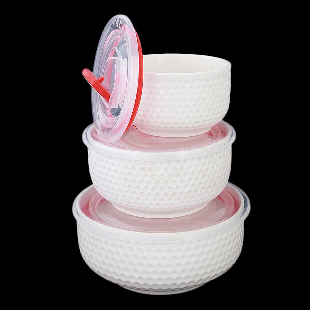 Embossed Vacuum Bowl 3 Pcs  Set - White, Home & Lifestyle, Storage Boxes, Chase Value, Chase Value