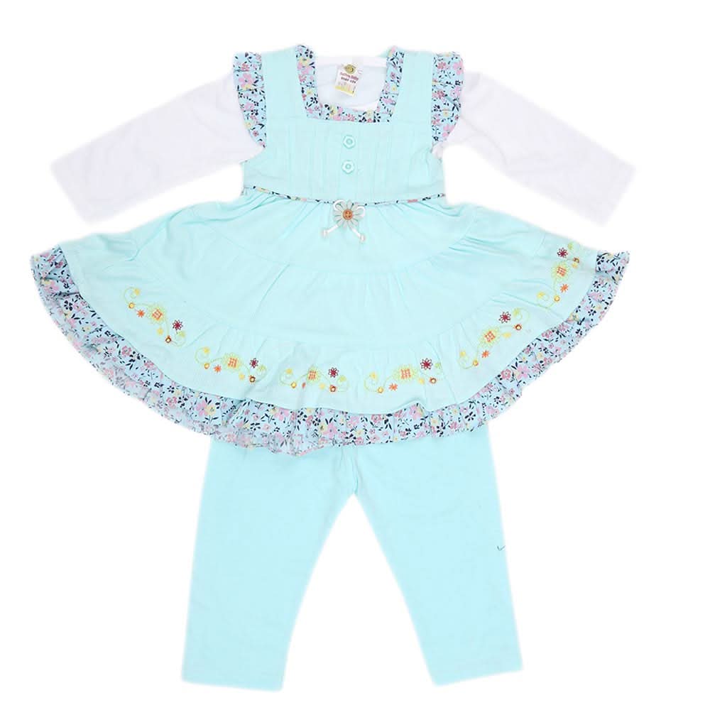 Newborn Girls Full Sleeves 3 Piece Suit - Cyan, Kids, NB Girls Sets And Suits, Chase Value, Chase Value