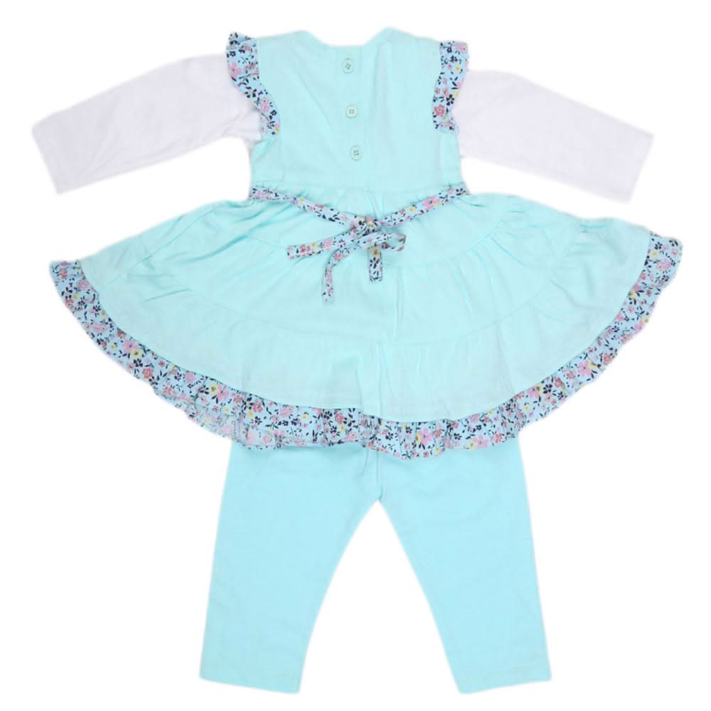 Newborn Girls Full Sleeves 3 Piece Suit - Cyan, Kids, NB Girls Sets And Suits, Chase Value, Chase Value