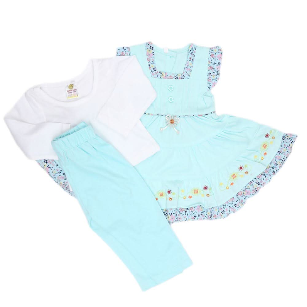 Newborn Girls Full Sleeves 3 Piece Suit - Cyan, Kids, NB Girls Sets And Suits, Chase Value, Chase Value