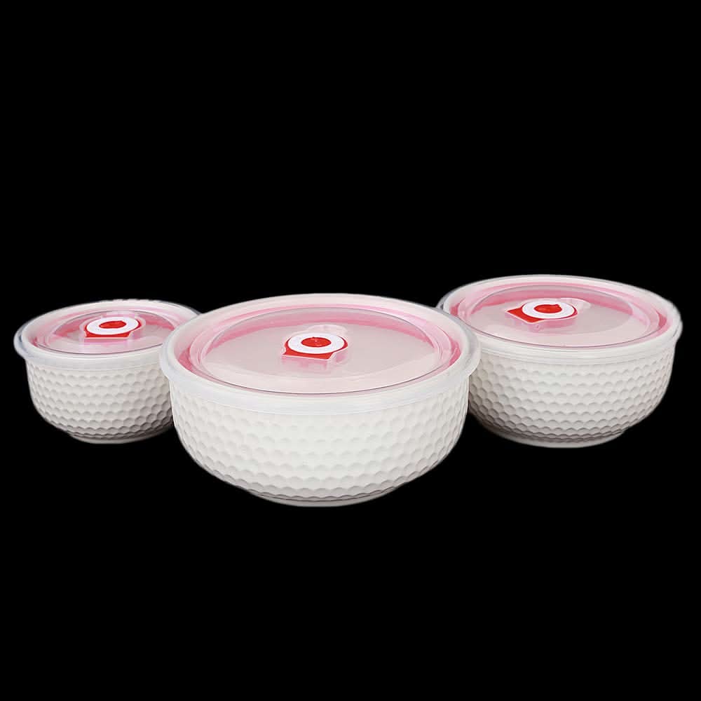 Embossed Vacuum Bowl 3 Pcs  Set - White, Home & Lifestyle, Storage Boxes, Chase Value, Chase Value