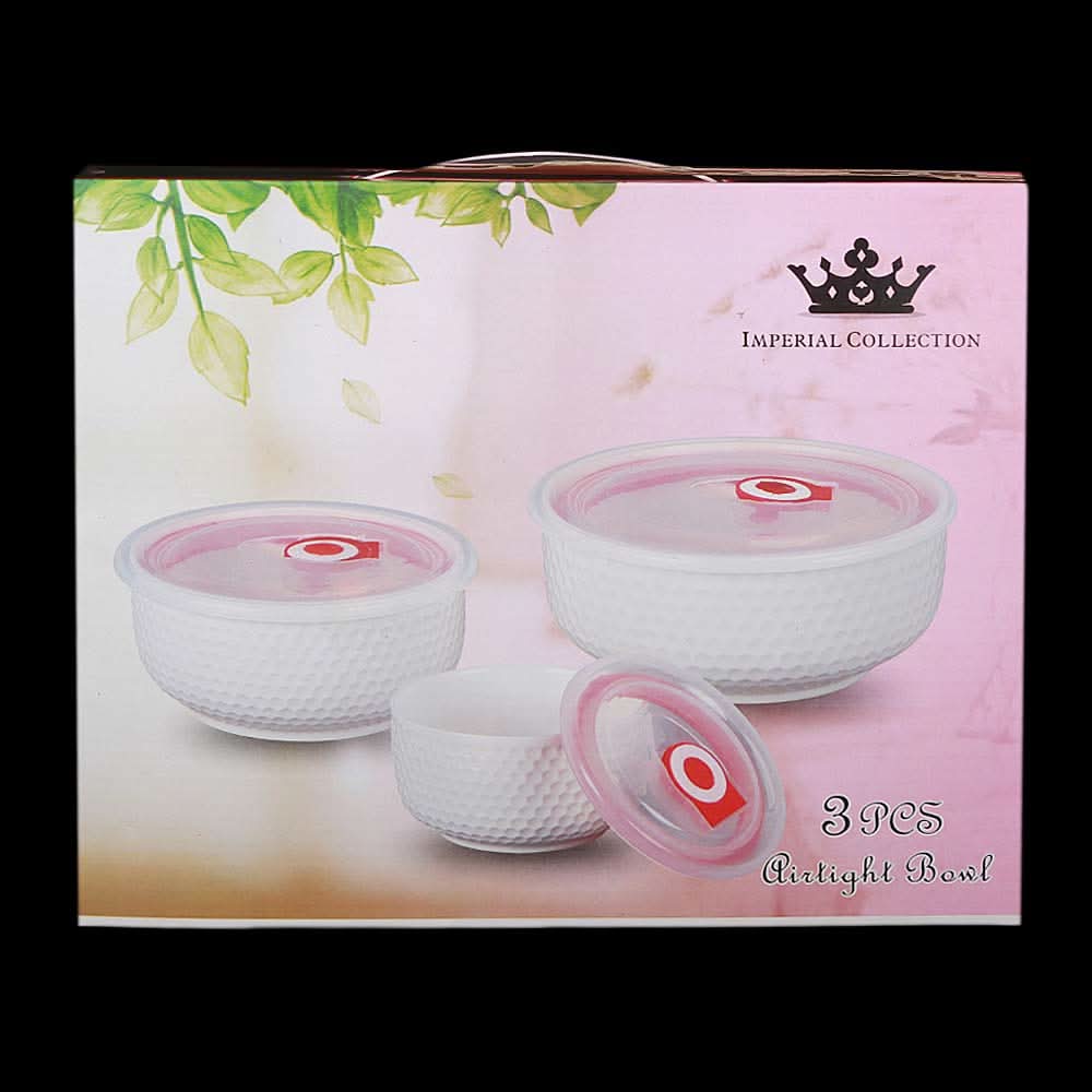 Embossed Vacuum Bowl 3 Pcs  Set - White, Home & Lifestyle, Storage Boxes, Chase Value, Chase Value