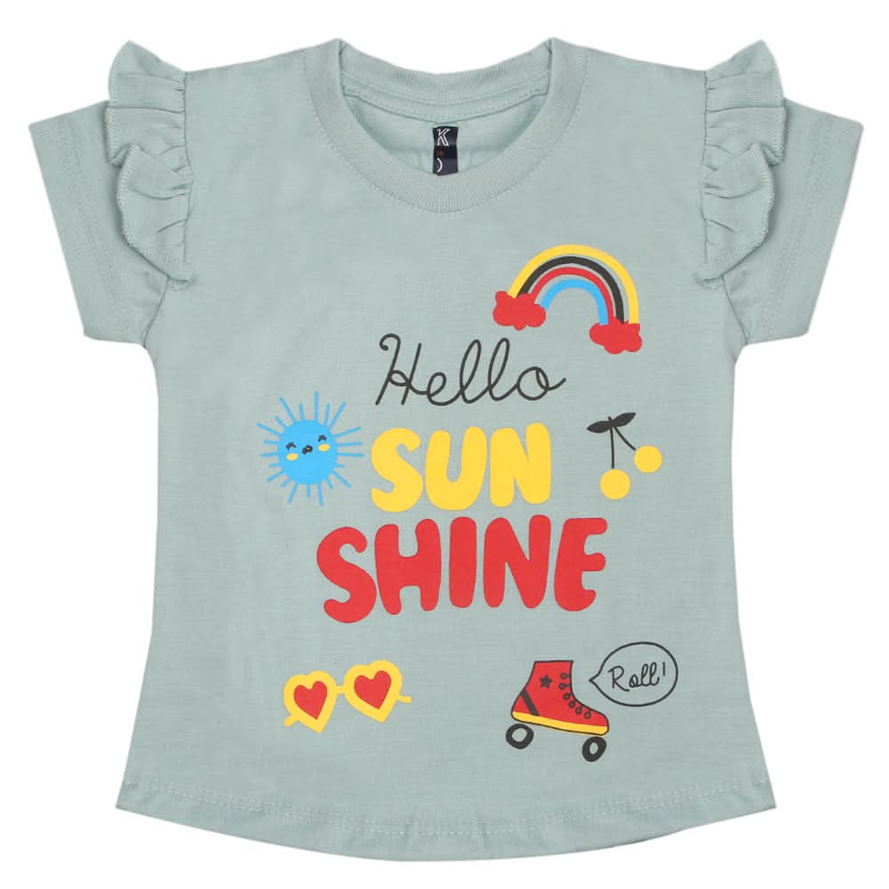 Girls Half Sleeves Printed T-Shirt - Sea Green, Girls T-Shirts, Chase Value, Chase Value