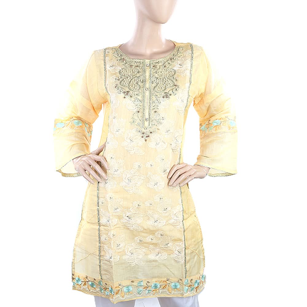 Women's Fancy Embroidered Kurti - Yellow, Women, Ready Kurtis, Chase Value, Chase Value