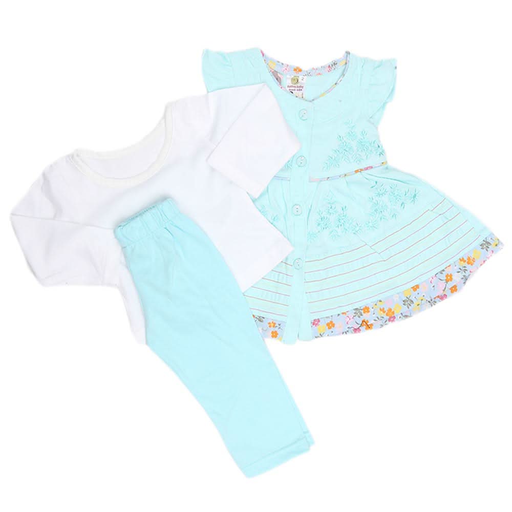 Newborn Girls Full Sleeves 3 Piece Suit - Cyan, Kids, NB Girls Sets And Suits, Chase Value, Chase Value