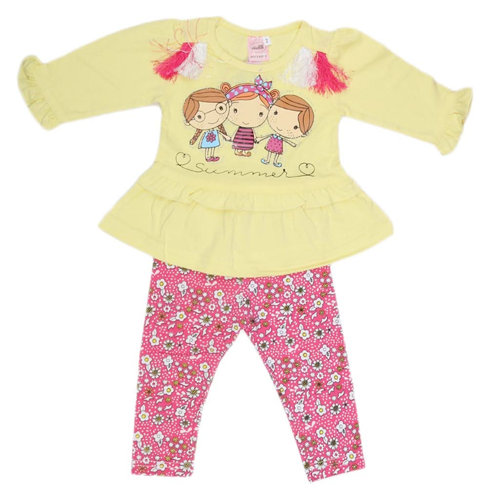 Newborn Girls Full Sleeves 2 Piece Suit - Yellow, Kids, NB Girls Sets And Suits, Chase Value, Chase Value