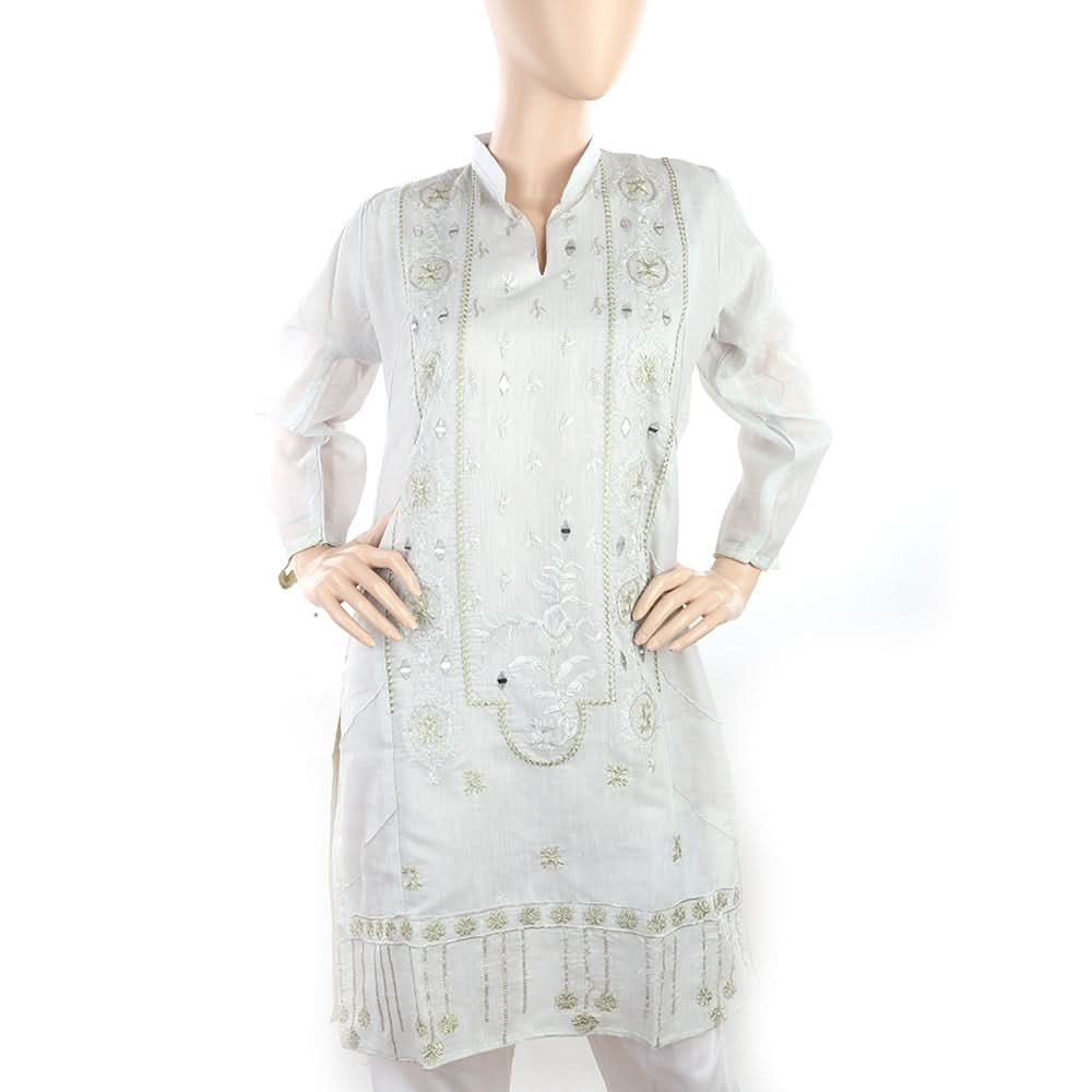 Women's Fancy Embroidered Kurti - Light Grey, Women, Ready Kurtis, Chase Value, Chase Value