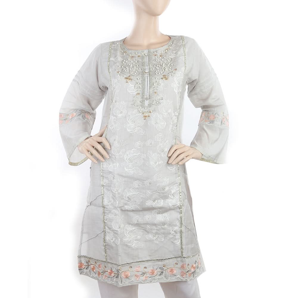 Women's Fancy Embroidered Kurti - Light Grey, Women, Ready Kurtis, Chase Value, Chase Value
