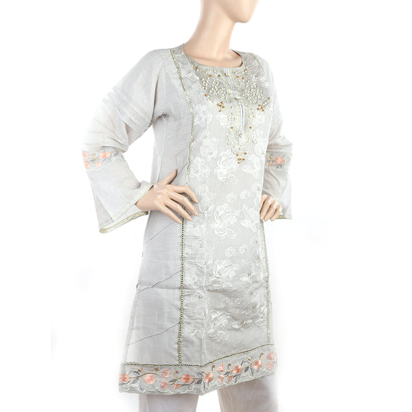 Women's Fancy Embroidered Kurti - Light Grey, Women, Ready Kurtis, Chase Value, Chase Value